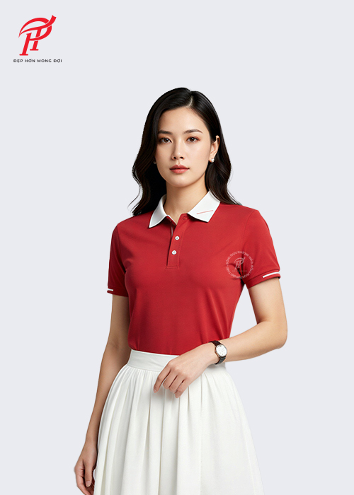 ÁO POLO CÔNG SỞ ĐỎ PHỐI TRẮNG MẪU PL044